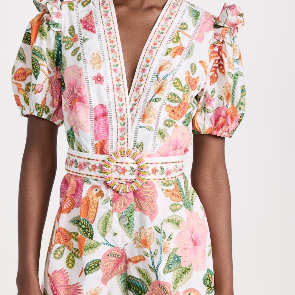 Farm Rio Off White Macaw Bloom Romper size Small